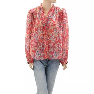 Sea New York Buttondown Floral Printed Shirt Blouse Top Ruffle Red XS New 273541